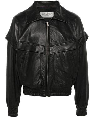 Saint Laurent Leather Bomber Jacket - Black