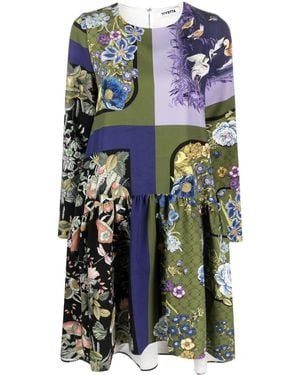 Vivetta Graphic-Print Tiered-Skirt Dress - Blue