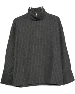 LA PISCINE Pinstripe-Pattern High-Neck Blouse - Grey