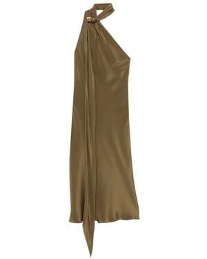 Max Mara Evasto One-Shoulder Hardware-Detail Silk Midi Dress - Green