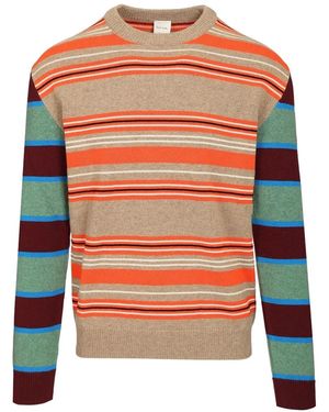 Paul Smith Striped Contrast-Sleeve Crew-Neck Jumper - Orange
