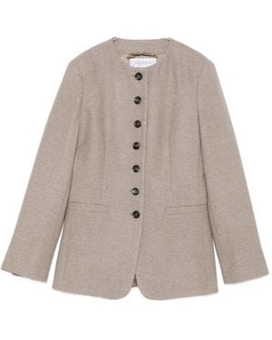 Max Mara Button-Up Collarless Jacket - Natural