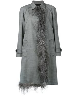 Prada - Fur Trim Coat - Women - Silk/spandex/elastane/ostrich Feather/virgin Wool - 42 - Grey