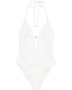 Tory Burch Logo-Plaque Swimsuit - White
