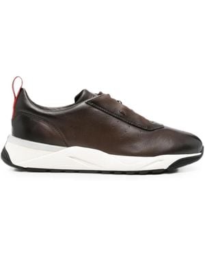 Santoni Perforated-Detail Leather Sneakers - Gray