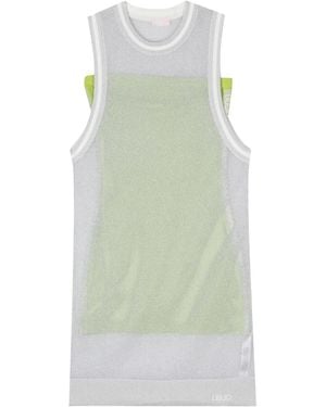 Liu Jo Layered Logo-Jacquard Mini Dress - Green