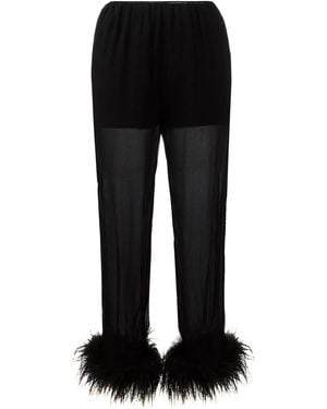 Prada - Sheer Effect Pants With Ostrich Feather Cuffed Ankles - Women - Silk/ostrich Feather - 40 - Black