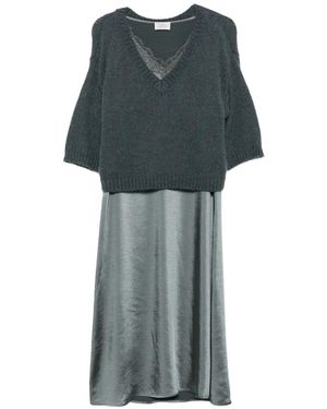 Vera Mont Lace-Trim Satin-Finish Midi Dress - Green