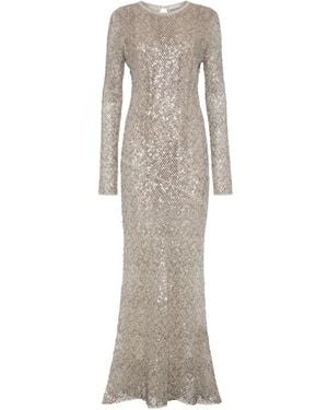 Brunello Cucinelli Embroidered Maxi Dress - Gray