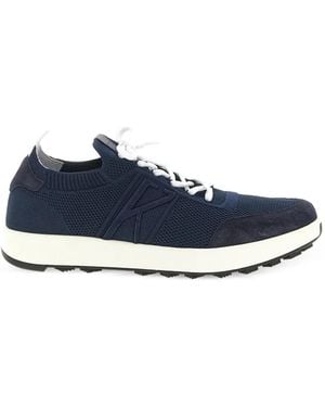 Kiton Knitted Suede-Panel Trainers - Blue