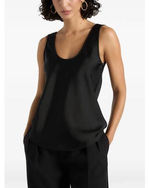Manière De Voir Mathilda Satin Scoop-Neck Open-Back Tank Top - Black
