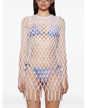 Christopher Esber Mesh Fringe Mini Dress - White