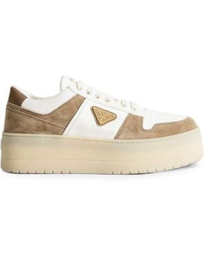 Prada Downtown Suede Trainers - Natural
