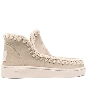 Mou Crochet-Trim Suede Trainers - Natural