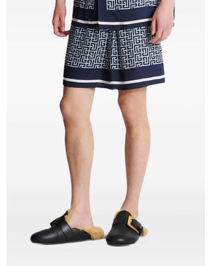 Balmain Monogram-Pattern Shorts - Blue