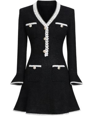 Self-Portrait Knitted A-Line Mini Dress - Black