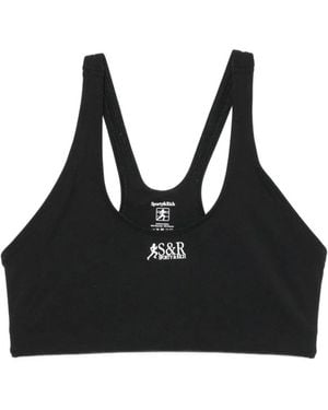 Sporty & Rich Logo-Print Racerback Sports Bra - Black