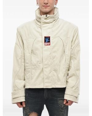 Off-White c/o Virgil Abloh Hands Off Embroidered Ribbed-Velour Jacket - Natural