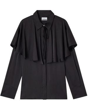 Ganni Cape-Detail Satin Shirt - Black