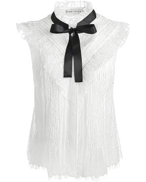 Alice + Olivia Rheba Mock Neck Ruffle Blouse - White