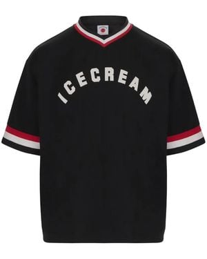 ICECREAM University Logo-Print Striped-Trim T-Shirt - Black