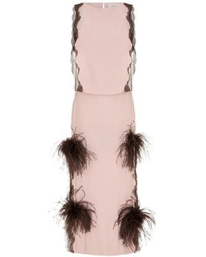 16Arlington Romina Feather-Trim Midi Dress - Pink