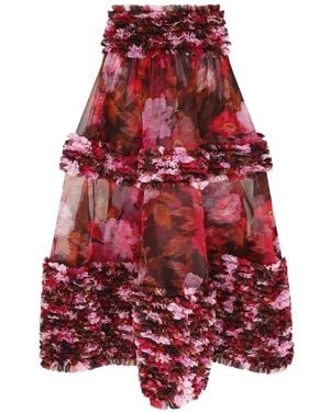 Zimmermann Midi Luna Ruffled Silk Skirt - Red