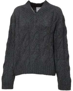 Allude Pull En Maille Torsadée À Col V - Black