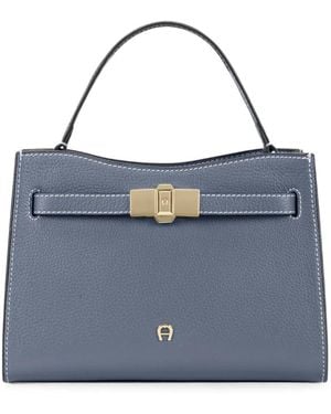 Aigner Small Farah Logo-Plaque Grained-Leather Tote Bag - Blue