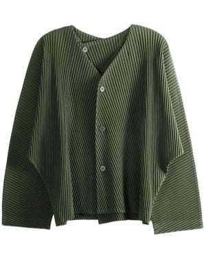 Homme Plissé Issey Miyake Slash Plissé-Effect Cardigan - Green