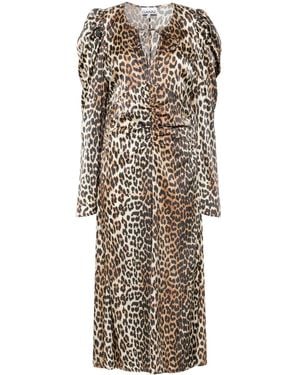 Ganni Leopard Print Midi Dress - Brown