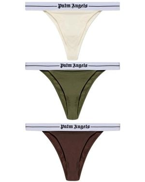 Palm Angels Logo-Waistband Thongs (Set Of Three) - White