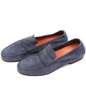 Andrea Ventura Firenze Suede Penny Loafers - Blue