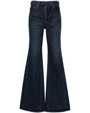 Sacai Belted Mid-Rise Flared Jeans - Blue