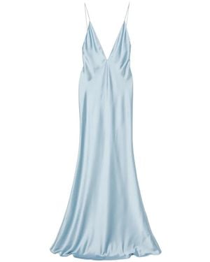The New Arrivals Ilkyaz Ozel Claudie V-Neck Feather Maxi Dress - Blue
