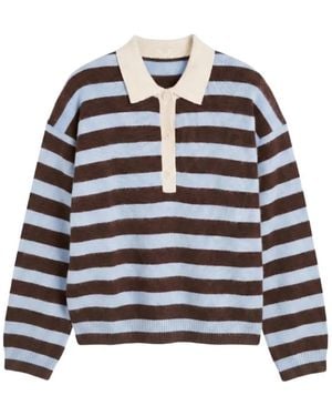 Chinti & Parker Striped Merino-Wool Polo Top - White