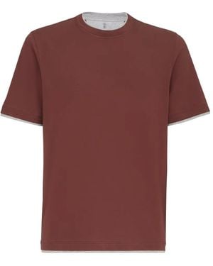 Brunello Cucinelli T-Shirt À Design Superposé - Red