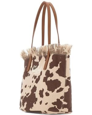 MC2 Saint Barth Medium City Canvas Shopper Bag With Fringes - Pink