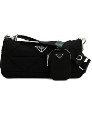 Prada Enamel Triangle-Logo Shoulder Bag - Black