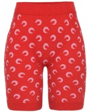 Marine Serre Moon Printed Jacquard Bouclette Mini Shorts Organic Cotton - Red