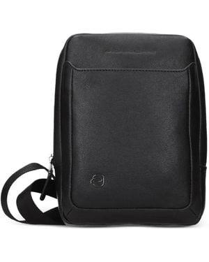 Piquadro Logo-Plaque Leather Crossbody Bag - Black