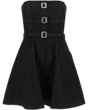 Self-Portrait Jewel-button denim mini dress - Negro