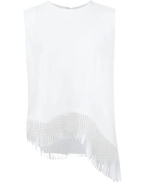 Noir Kei Ninomiya Curved Fringed Hem Top - White