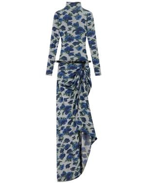 Coperni Robe-Chemise Ceinturée À Fleurs - Blue