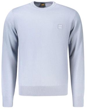 BOSS Logo-Patch Cotton Sweater - Blue