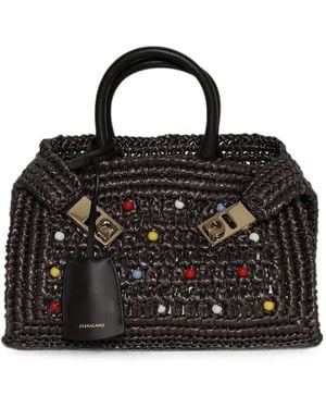 Ferragamo Hug Bead-Embellished Tote Bag - Black