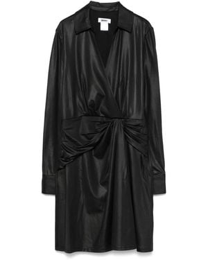 DKNY Long Sleeve Collared V-Neck Midi Dress - Black