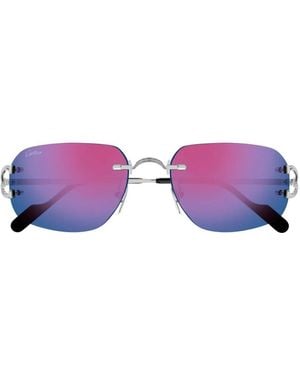 Cartier Occhiali Da Sole Rettangolari Con Montatura A Giorno - Viola