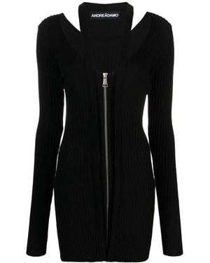 ANDREADAMO V-Neck Ribbed-Knit Dress - Black
