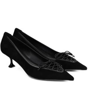 Lola Cruz Daniela Lace-Up Pointed-Toe Court Shoes - Black